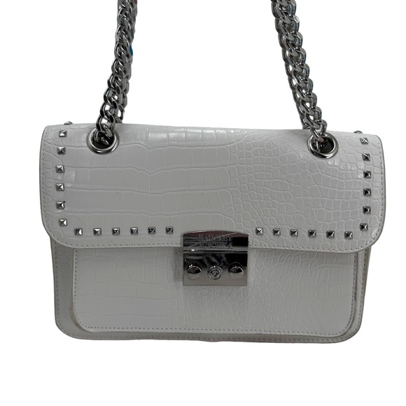 Badgley Mischka Handbags - Badgley Mischka Crossbody/Shoulder Chain‎ White Vegan Leather Studded Croco Bag